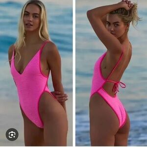 NWOT Free People “Amber” swimsuit in neon pink!